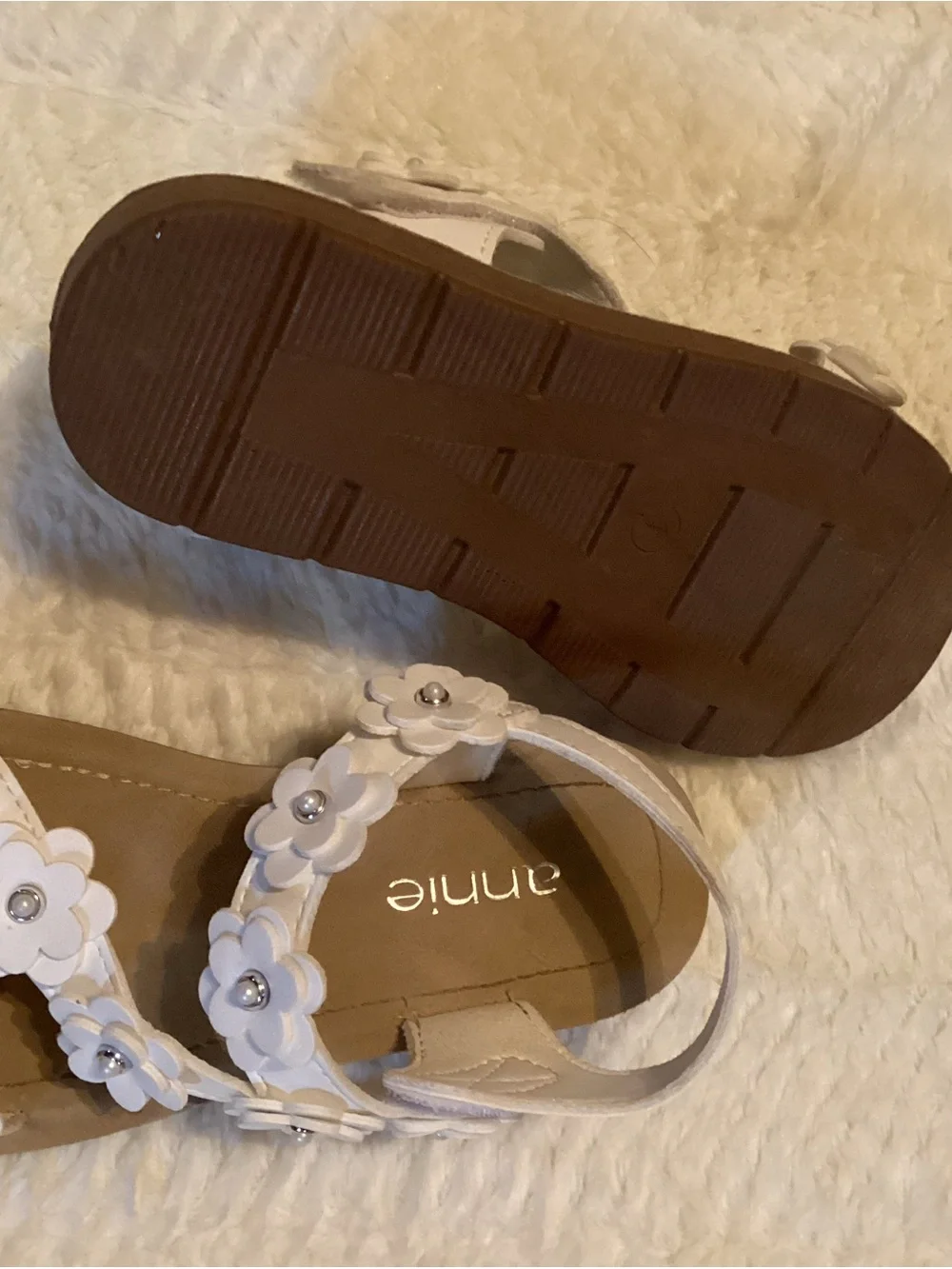 Annie Girls White Flower Size 1 Summer Sandals Open Toe Big Girl Shoes